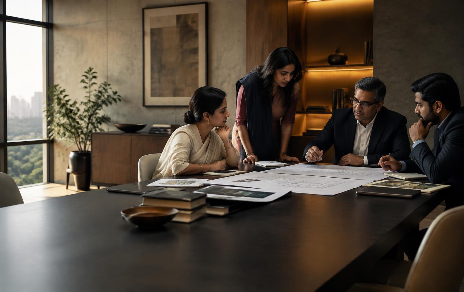 Consulting team reviewing business and development plans